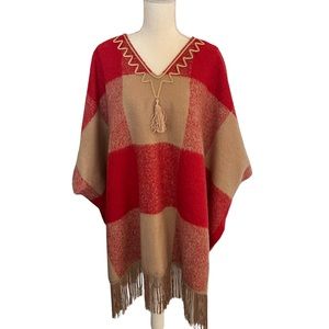 Adam Lippes for Target Wool Blend V Neck Poncho w/Arm Holes & Fringe L/XL
